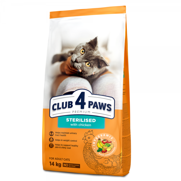 CLUB 4 PAWS Premium  pienso seco completo para gatos  adultos Esterilizados -Pollo, 14 kg
