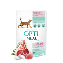 OPTIMEAL™ Pienso húmedo sin cereales con cordero y filete de pavo en salsa para gatos adultos con digestión sensible
