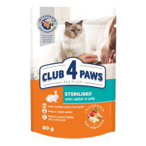 CLUB 4 PAWS Premium comida húmeda con conejo en gelatina para gatos adultos Esterilizados