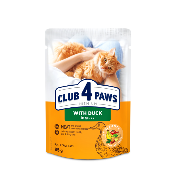 CLUB 4 PAWS Premium Pienso húmedo para para gatos adultos con pato en salsa,0,085kg