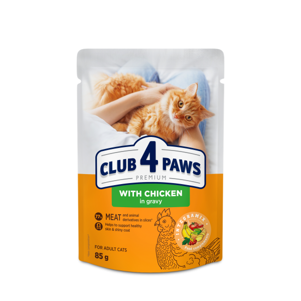 CLUB 4 PAWS Premium Pienso Húmedo para Gatos Adultos con Pollo en Salsa,0,085kg