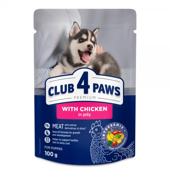 CLUB 4 PAWS Premium comida húmeda completa para cachorros de razas pequeñas con pollo en gelatina