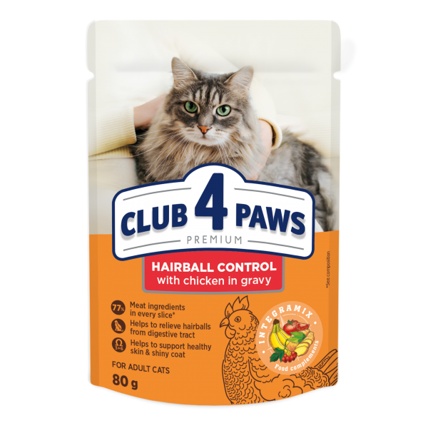 CLUB 4 PAWS Premium comida húmeda para gatos adultos "CONTROL DE BOLAS DE PELO"
