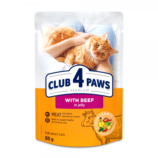 CLUB 4 PAWS Premium comida húmeda con vacuno en gelatina para gatos adultos