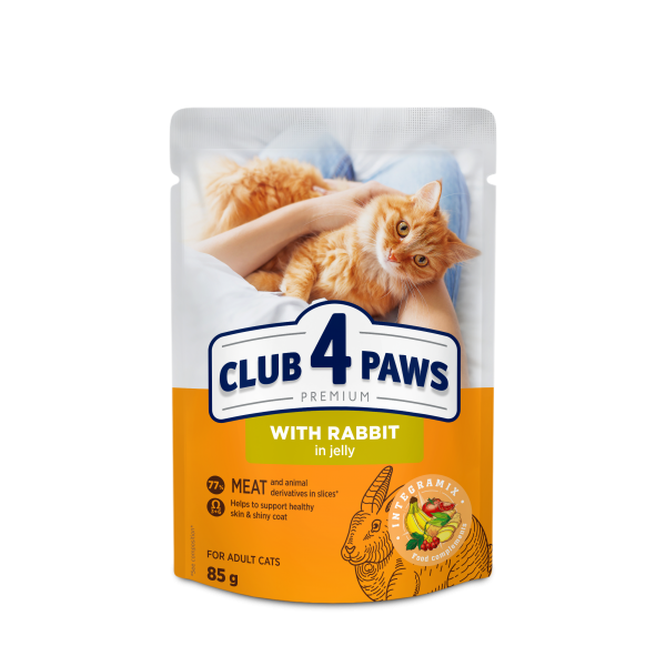 CLUB 4 PAWS Premium Pienso Húmedo para Gatos Adultos con Conejo en Gelatina 0,085 kg