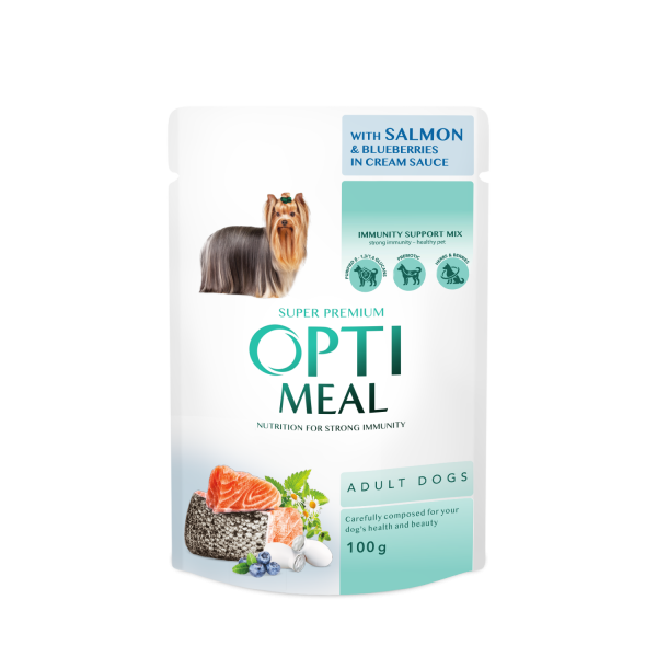 OPTIMEAL™. Pienso húmedo para perros adultos-salmon y arándano en salsa cremosa, 0,1kg,Pack6*100g