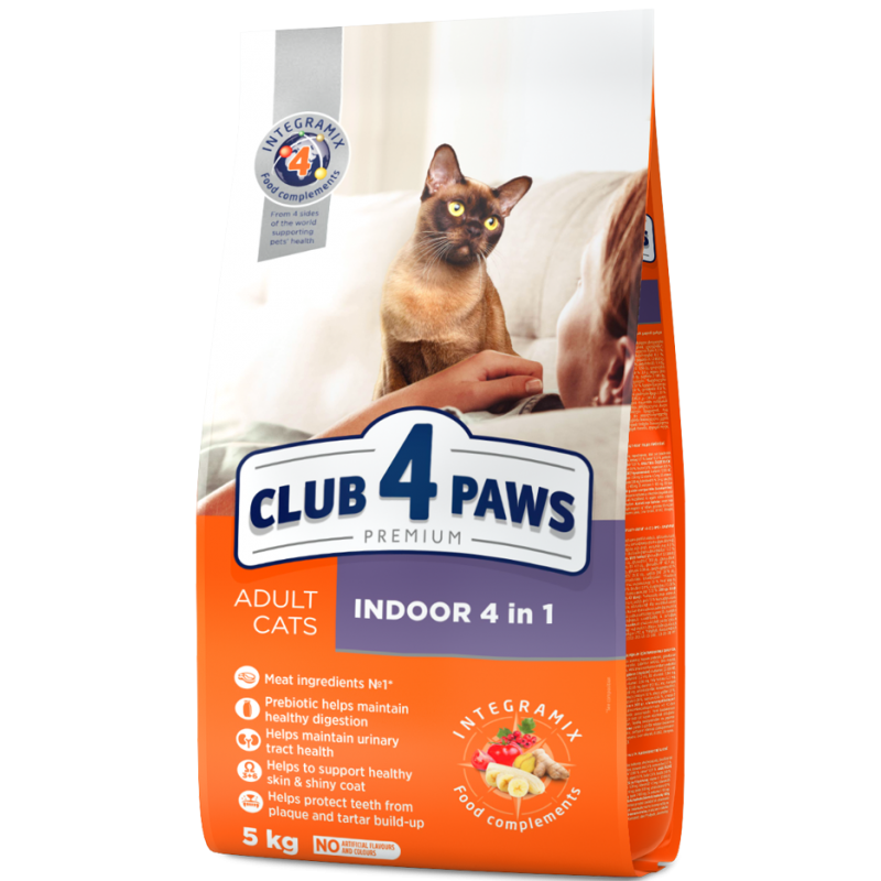 CLUB 4 PAWS Premium "Indoor 4 in 1". Complete dry pet food for adult cats, 5 kg