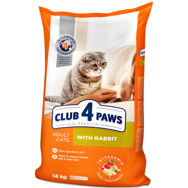 CLUB 4 PAWS Premium "With rabbit". Complete dry pet food for adult cats, 14 kg