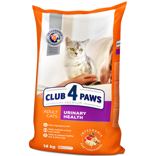 CLUB 4 PAWS Premium "Urinary health". Complete dry pet food for adult cats, 14 kg