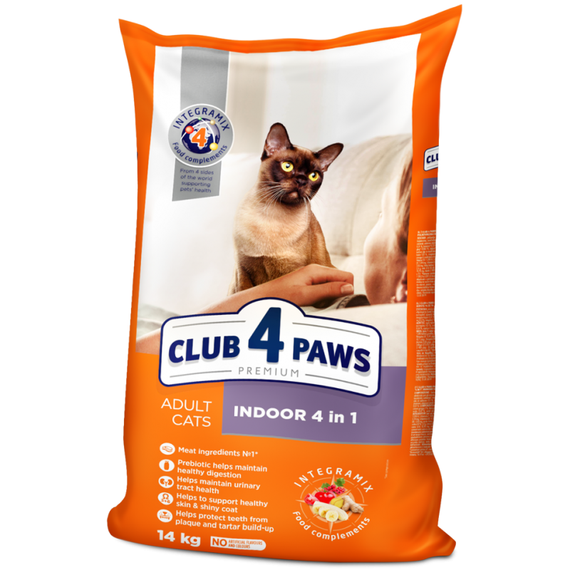 CLUB 4 PAWS Premium "Indoor 4 in 1". Complete dry pet food for adult cats, 14 kg
