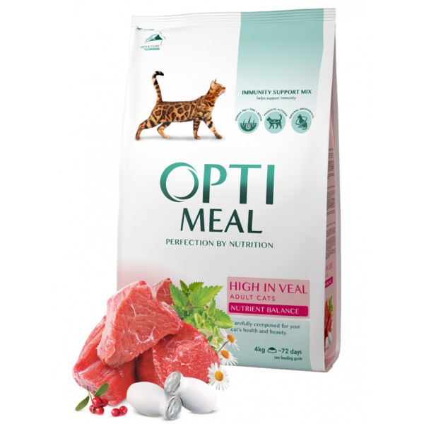 OPTIMEAL™. Complete dry pet food for adult cats high in veal 4 kg