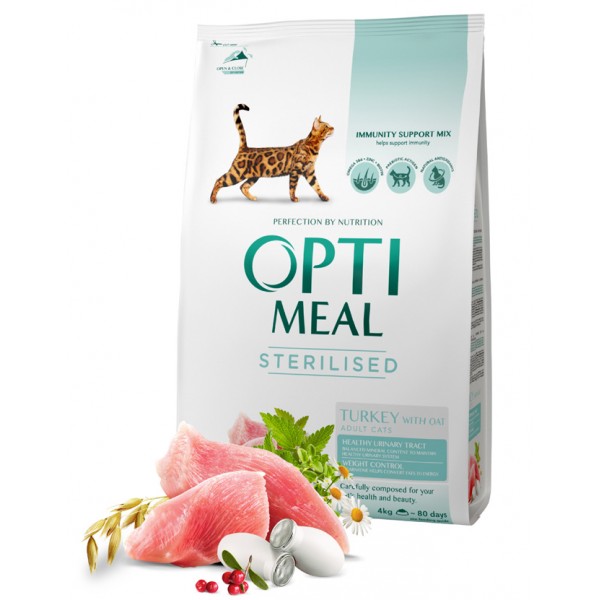 OPTIMEAL™. Complete dry pet food for sterilised cats - turkey and oat 4 kg