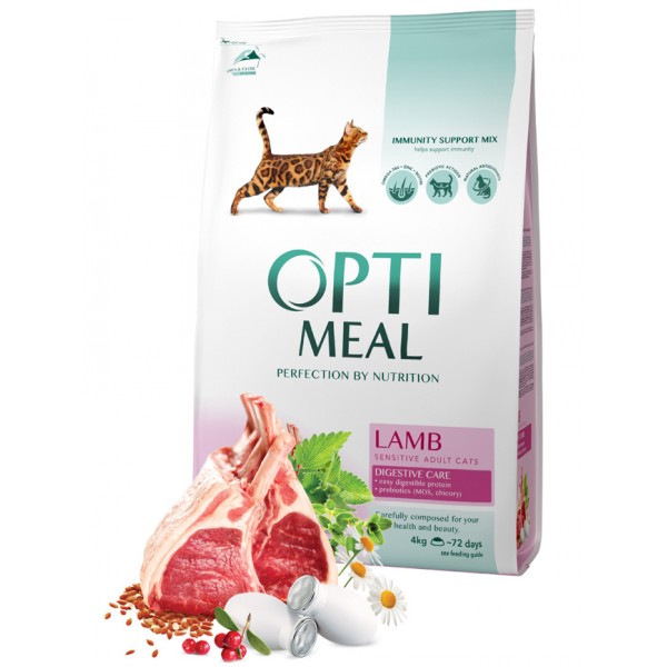 OPTIMEAL™. Complete dry pet food for adult cats with sensitive digestion - lamb 4 kg