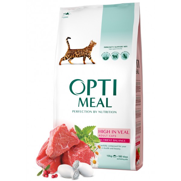 OPTIMEAL™. Complete dry pet food for adult cats high in veal 10 kg