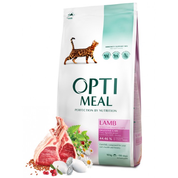 OPTIMEAL™. Complete dry pet food for adult cats with sensitive digestion - lamb 10 kg