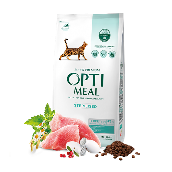 OPTIMEAL™. Complete dry pet food for sterilised cats - turkey and oat, 1,5 kg