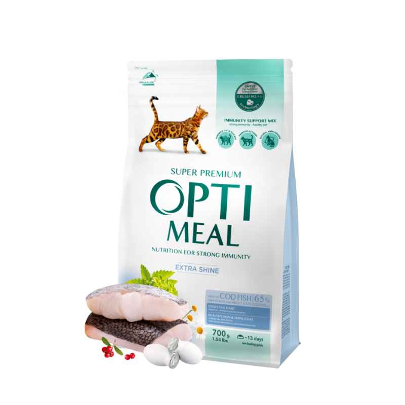 OPTIMEAL ™ Complete dry pet food for adult cats high in cod fish, 0,7 kg