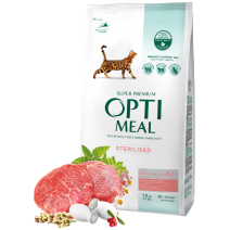  OPTIMEAL™ Pienso seco completo para gatos adultos esterilizados - alto contenido vacuno y sorgo, 1,5 kg
