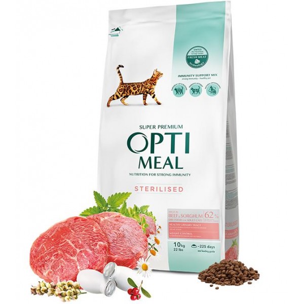 Complete dry pet food for sterilised cats - high in beef and sorghum, 10kg
