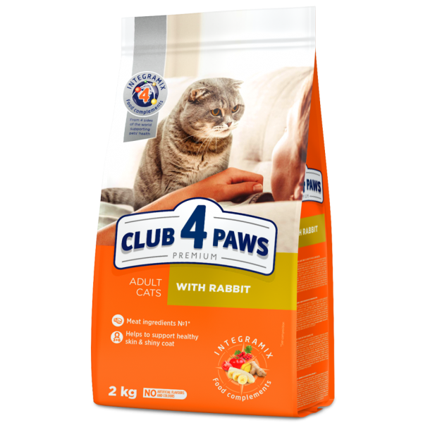 CLUB 4 PAWS Premium "With rabbit". Complete dry pet food for adult cats 2 kg