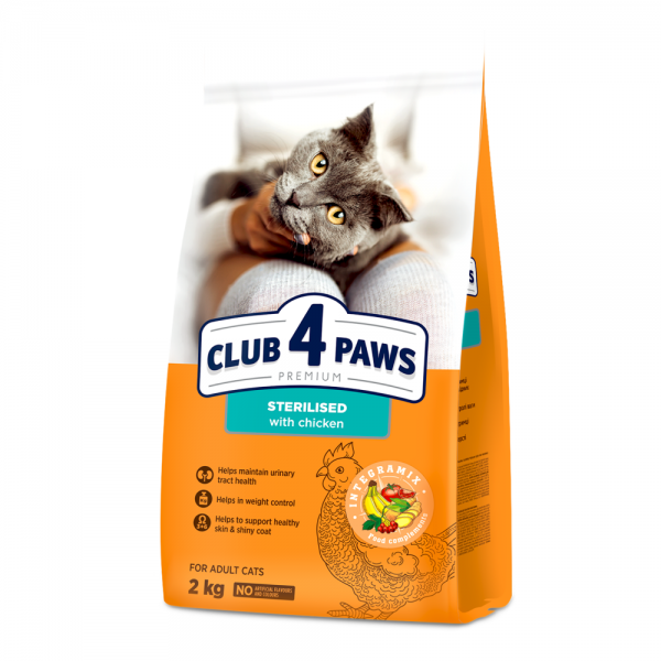 CLUB 4 PAWS Premium  pienso seco completo para gatos  adultos Esterilizados -Pollo, 2 kg