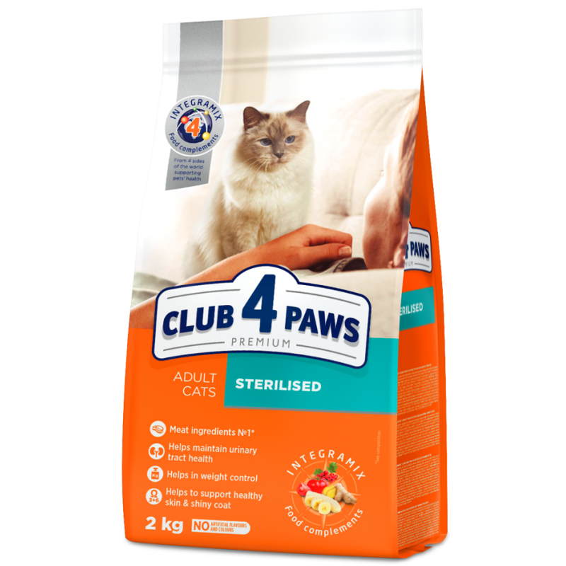 CLUB 4 PAWS Premium "Sterilised". Сomplete dry pet food for adult sterilised cats 2 kg