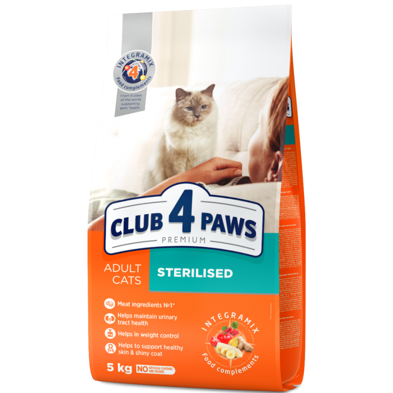 CLUB 4 PAWS Premium "Sterilised". Сomplete dry pet food for adult sterilised cats, 5 kg