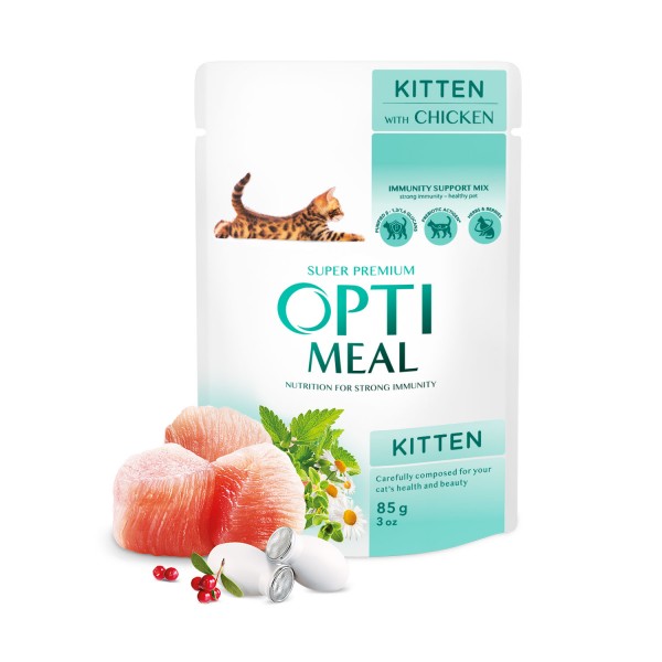 OPTIMEAL ™  Сomplete сanned pet food for kittens with chicken 0,085 kg