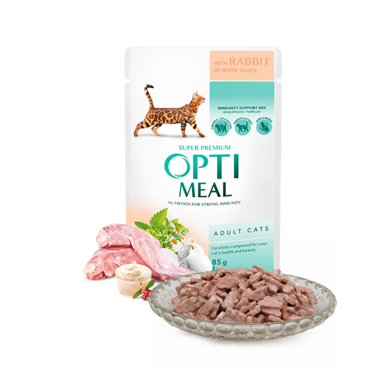 OPTIMEAL ™ Сomplete сanned pet food for adult cats with rabbit in white sauce 0,085 kg