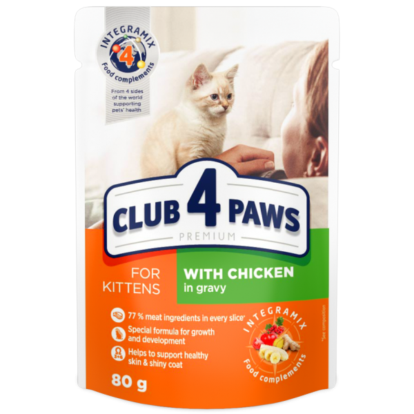 CLUB 4 PAWS Premium for kittens "With chicken in gravy". Complete canned pet food 0,08 kg