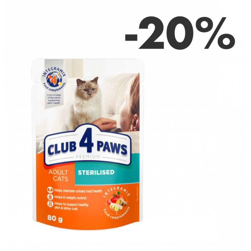 CLUB 4 PAWS Premium "Sterilised". Complete canned pet food for adult sterilised cats 0,08 kg
