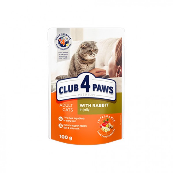 CLUB 4 PAWS Premium "With rabbit in jelly". Complete canned pet food for adult cats 0,1 kg