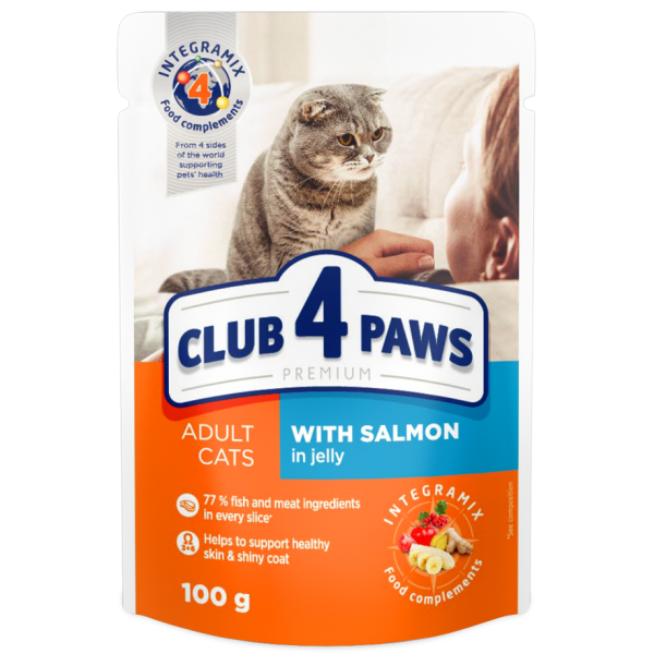 CLUB 4 PAWS Premium "With salmon in jelly". Complete canned pet food for adult cats 0,1 kg