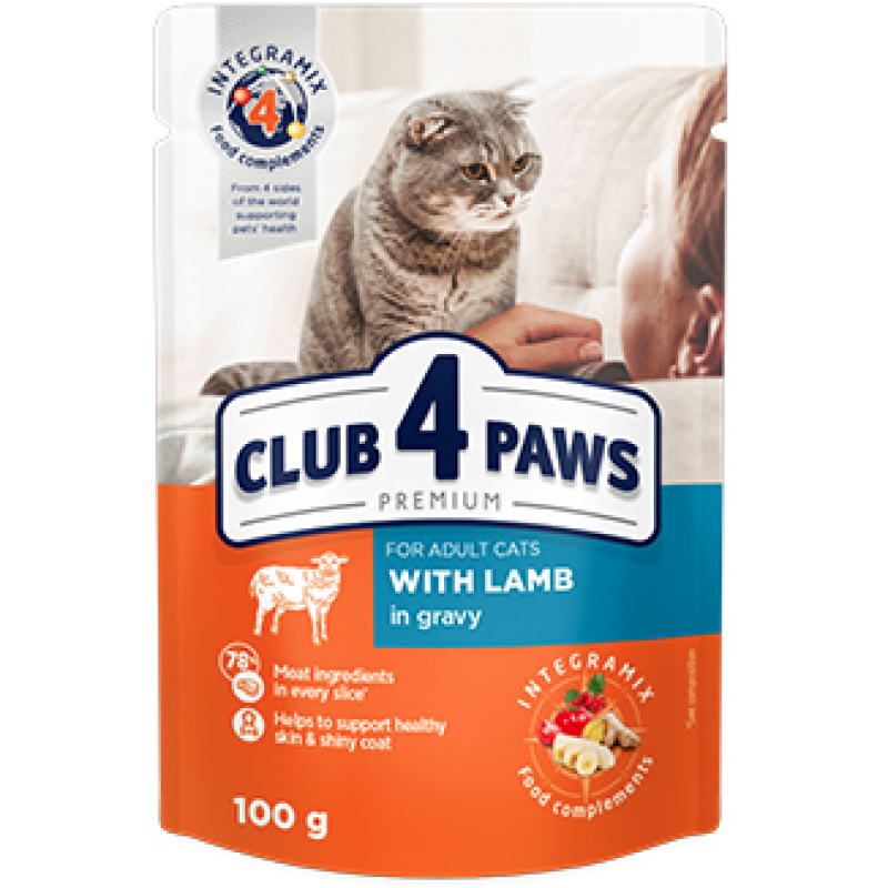  CLUB 4 PAWS Premium Pienso húmedo para gatos adultos con cordero en salsa, 0,1kg