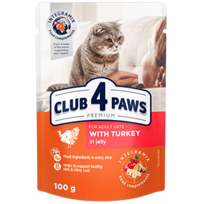  CLUB 4 PAWS Premium Pienso húmedo para gatos adultos con pavo en gelatina