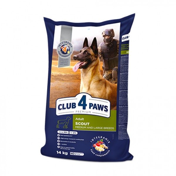 CLUB 4 PAWS Premium «Scout». Сomplete dry pet food for adult working dogs medium and large breeds, 5kg