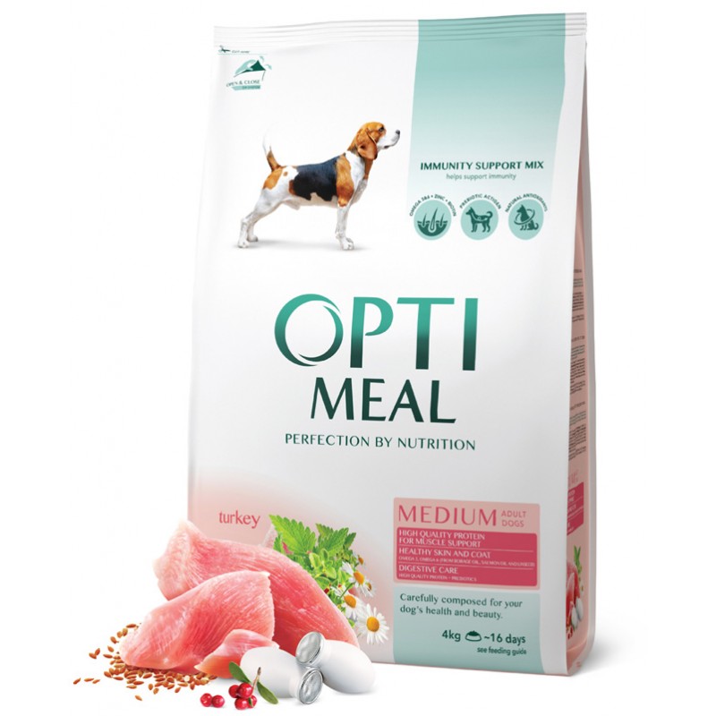 OPTIMEAL ™. Complete dry pet food for adult dogs of medium breeds – turkey 4 kg