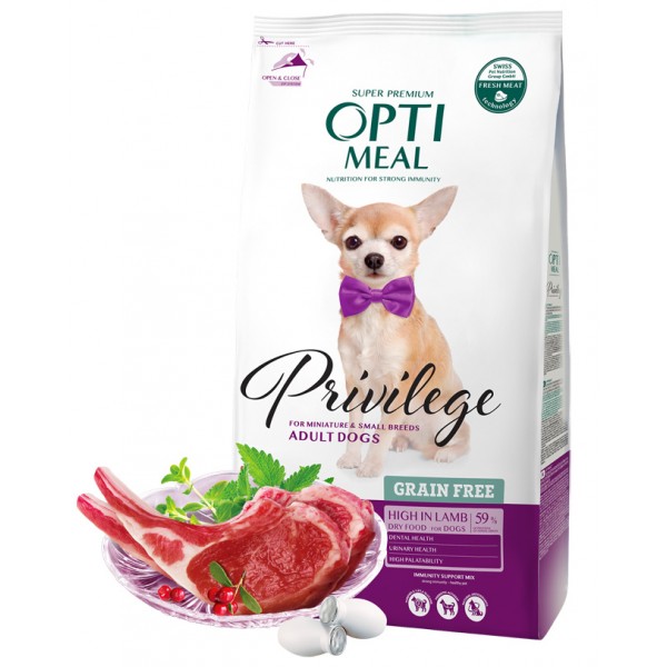 OPTIMEAL™. Grain free complete dry pet food for adult dogs of miniature and small breeds high in lamb 4 kg