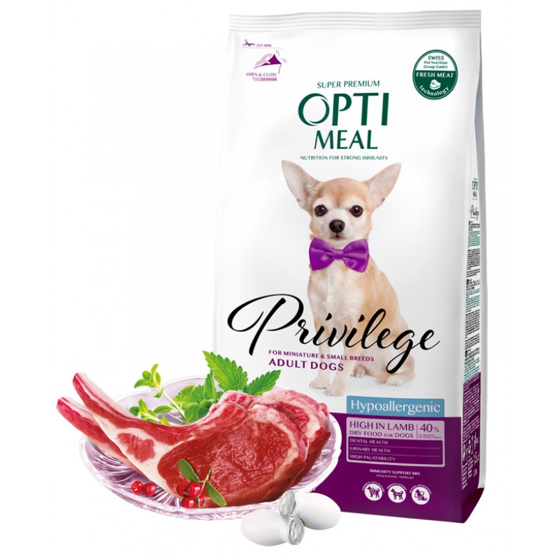 OPTIMEAL™. Hypoallergenic complete dry pet food for adult dogs of miniature and small breeds high in lamb and rice 4 kg