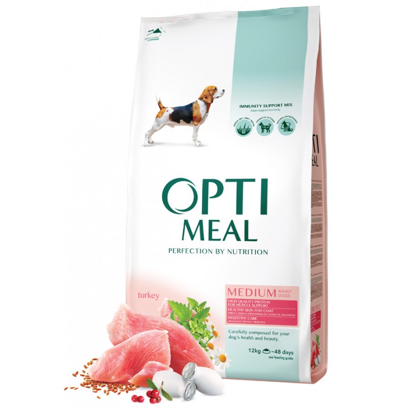 OPTIMEAL ™. Complete dry pet food for adult dogs of medium breeds – turkey 12 kg