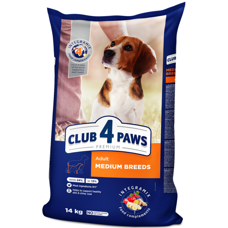 CLUB 4 PAWS Premium for medium breeds. Complete dry pet food for adult dogs, 20 kg