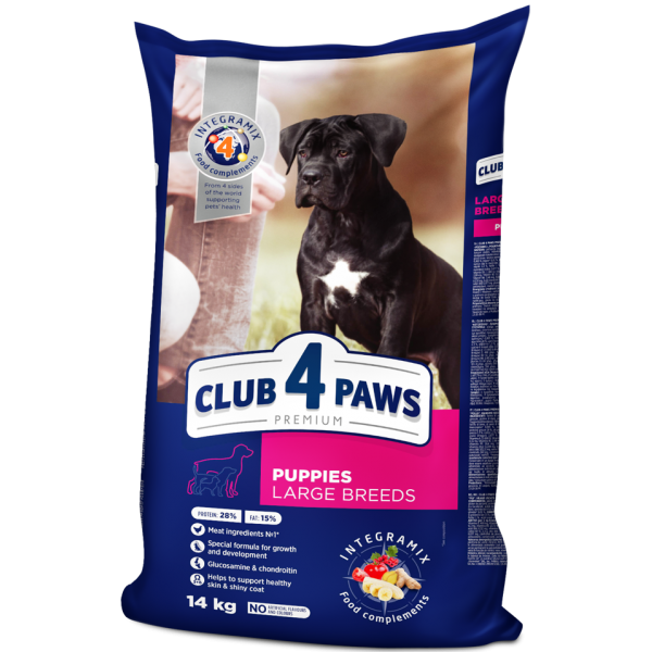 CLUB 4 PAWS Premium for puppies of large breeds "Chicken". Complete dry pet food, 14 kg