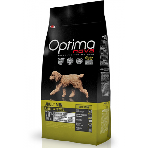 OPTIMA NOVA Adult Mini Digestive para perros adultos de razas pequeñas con conejo y patata, 2kg