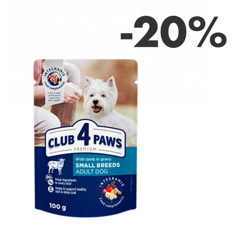 CLUB 4 PAWS Pienso húmedo para perros adultos de razas pequeñas con cordero en salsa, 0,1kg